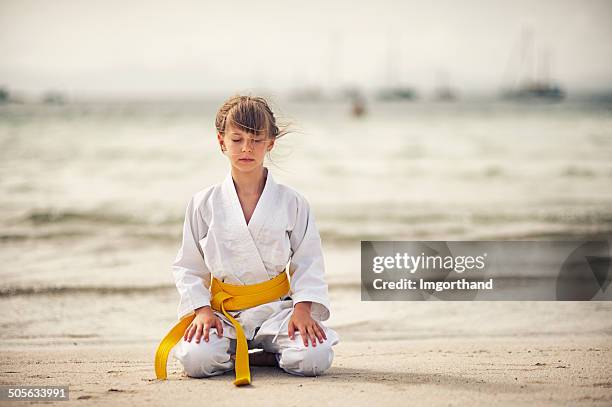 little karate girl focusing - karate stock pictures, royalty-free photos & images