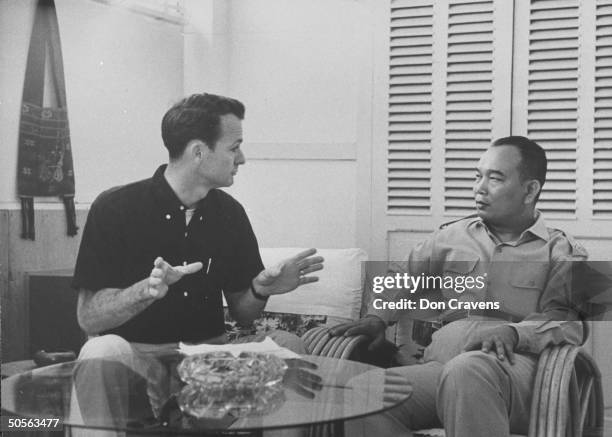 Laos Defense Minister Gen. Norsawan Phoumi with Dr. Thomas A. Dooley, who is the head of the Medico hospital.