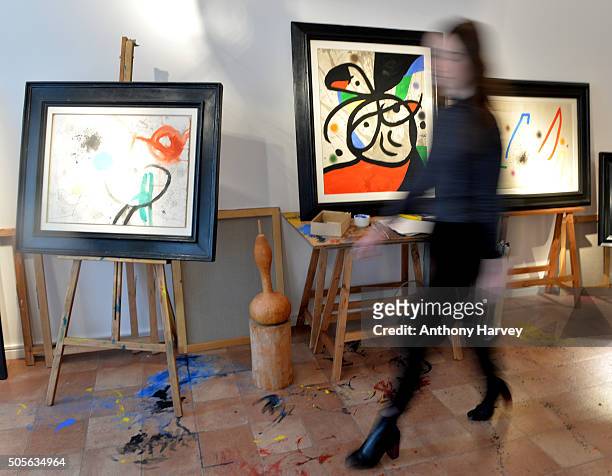 General view at a recreation of the studio of the painter Joan Miro, presented by Gallery Mayoral, on January 19, 2016 in London, United Kingdom.