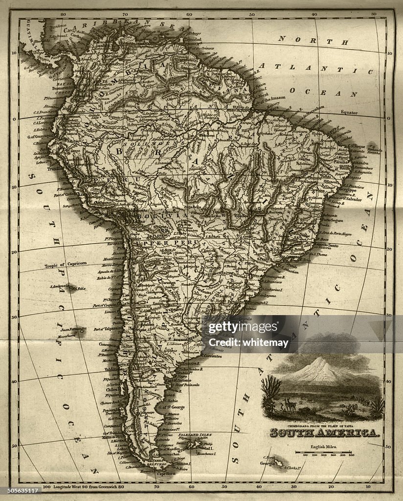 Karte von Südamerika (frühen 19. Jahrhundert Stahl Gravur)