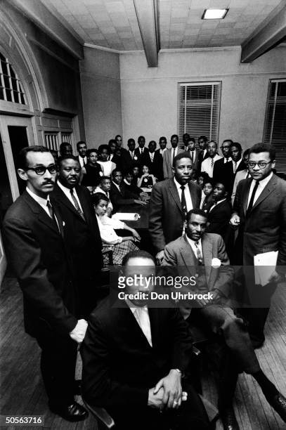 Portrait of the attendees at a conference about a sit-in movement by student leaders and their mentors, including Rev. Martin Luther King Jr. ,...