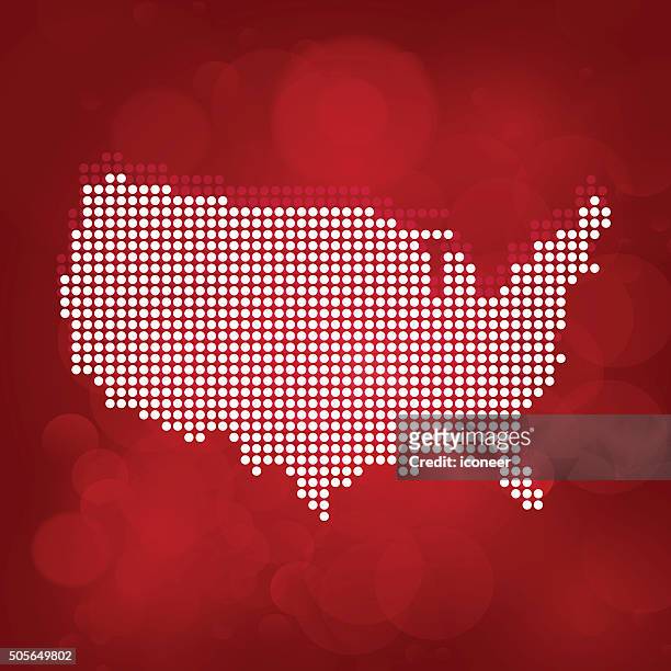 stockillustraties, clipart, cartoons en iconen met dotted white usa map on red dark background - photopollution