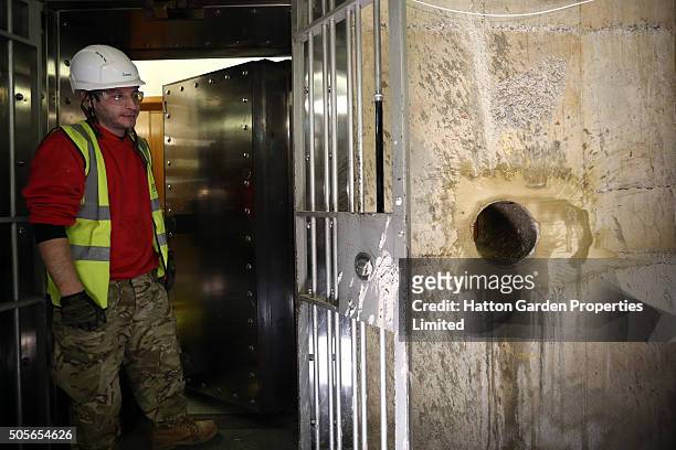 Hole is re-drilled in the wall used by burglars to access the underground vault of the Hatton Garden Safe Deposit Company which was raided in what...
