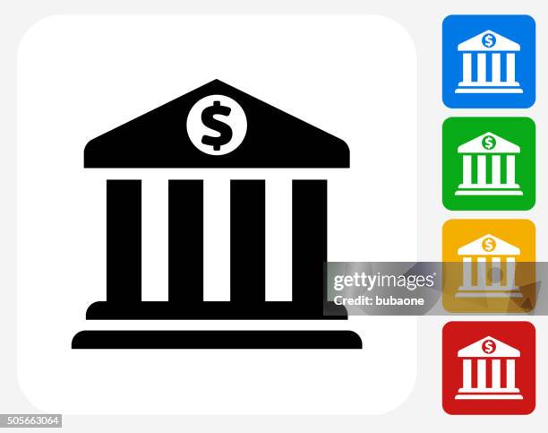 bank-symbol flache grafik design - finanzministeriumsgebäude stock-grafiken, -clipart, -cartoons und -symbole