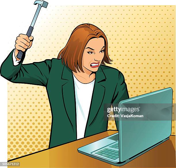 stockillustraties, clipart, cartoons en iconen met very angry office worker - met de kop tegen de muur lopen