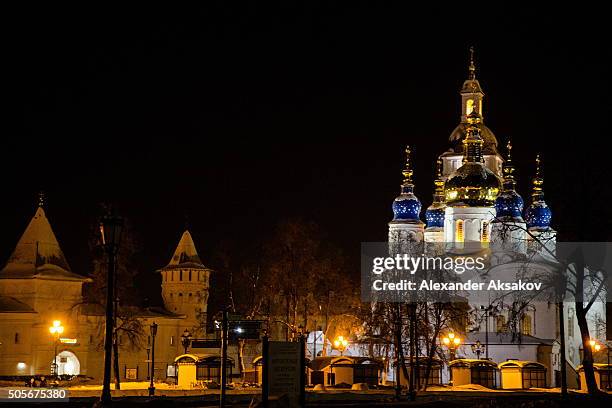 St. Sophia Cathedral on Epiphany on January 19, 2016 in Tobolsk, Siberia. Russian Orthodox celebrate epiphany by plunging into the icy water to...