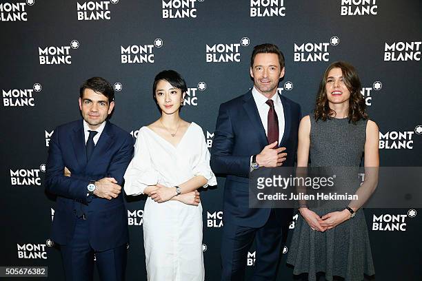 Montblanc CEO Jerome Lambert, Gwei Lun Mei, Hugh Jackman and Charlotte Casiraghi attend the Montblanc Brand Ambassadors 110 Years Press Conference on...