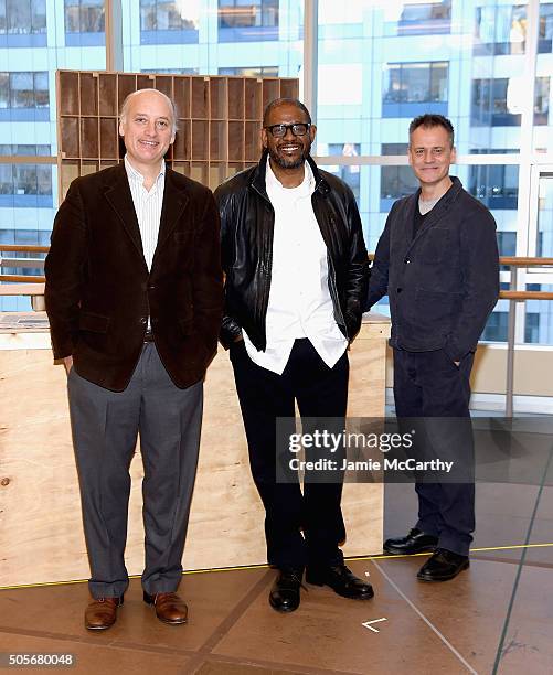 Frank Wood,Forest Whitaker and director Michael Grandage attend the "Hughie" Broadway Cast Photocall at The New 42nd Street Studios on January 19,...