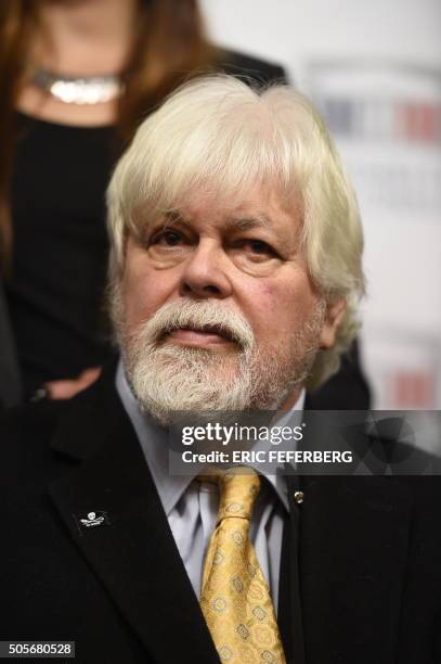 Environmental activist Paul Watson attends a press conference of the Chairwoman of Sea Shepherd after attending a session of questions to the...