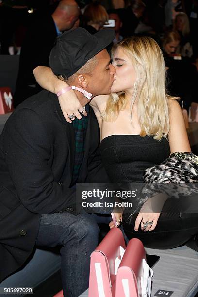 Tigerlily Taylor and Henry Pedro Wright attend the Marc Cain show during the Mercedes-Benz Fashion Week Berlin Autumn/Winter 2016 at Brandenburg Gate...