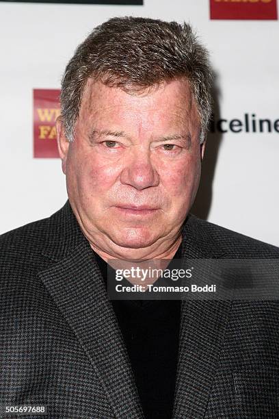Actor William Shatner attends the Gifting Ceremony For Priceline.com Hollywood Charity Horse Show at The Six Restaurant on January 19, 2016 in Studio...