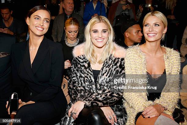 Irina Shayk, Tigerlily Taylor and Lena Gercke attend the Marc Cain show during the Mercedes-Benz Fashion Week Berlin Autumn/Winter 2016 at...