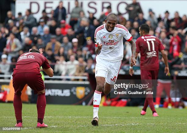 Benfica's midfielder from Brazil Anderson Talisca celebrates after scoring a goal during the Taca da Liga match between Oriental Lisboa and SL...