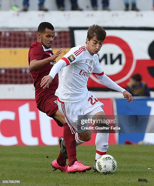 Benfica's midfielder from Serbia Filip Djuricic with Oriental Lisboa's forward Hugo Firmino in action during the Taca da Liga match between Oriental...