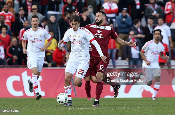 Benfica's midfielder from Serbia Filip Djuricic with Oriental Lisboa's forward Hugo Firmino in action during the Taca da Liga match between Oriental...