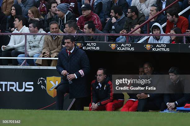 Benfica's coach Rui Vitoria in action during the Taca da Liga match between Oriental Lisboa and SL Benfica at Estadio Engenheiro Carlos Salema on...