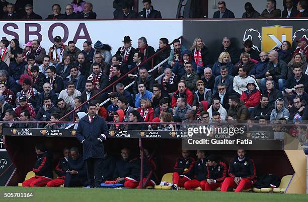 Benfica's coach Rui Vitoria in action during the Taca da Liga match between Oriental Lisboa and SL Benfica at Estadio Engenheiro Carlos Salema on...