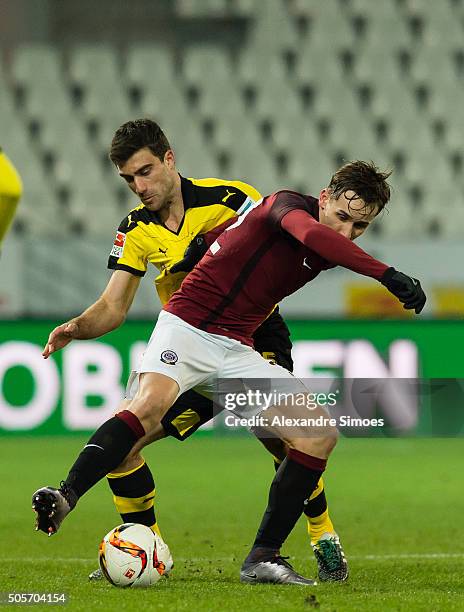 Josef Sural of Sparta Prague challenges Ilkay Guendogan of Borussia Dortmund during the preseason friendly match between Borussia Dortmund v Sparta...