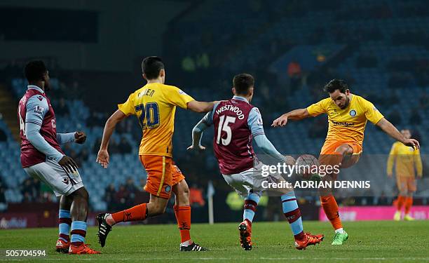 Wycombe Wanderers' English midfielder Sam Wood passes the ball during the English FA Cup third round replay football match between Aston Villa and...