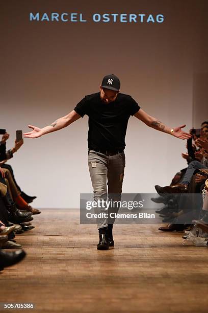 Fashion designer Marcel Ostertag attends his show during the Mercedes-Benz Fashion Week Berlin Autumn/Winter 2016 at Heeresbaeckerei on January 19,...