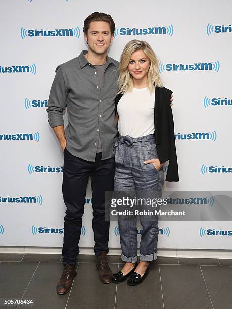 Aaron Tveit and Julianne Hough visit at SiriusXM Studios on January 15, 2016 in New York City.