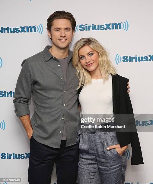 Aaron Tveit and Julianne Hough visit at SiriusXM Studios on January 15, 2016 in New York City.