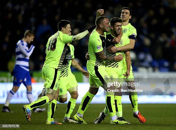 Tommy Smith of Huddersfield celebrates with team mates after scoring his team's second goal of the game during The Emirates FA Cup Second Round match...