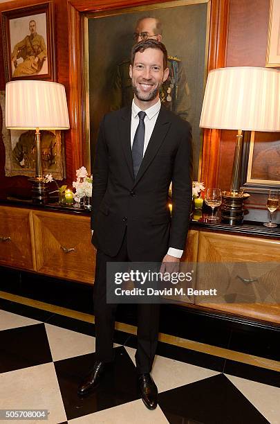 Tom Macklin attends a dinner in honour of Justine Picardie to celebrate the book 'Dior by Avedon' at the Beaumont Hotel on January 19, 2016 in...