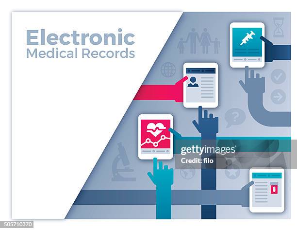 ilustrações, clipart, desenhos animados e ícones de médico eletrónico registros - registo-médico-eletrónico