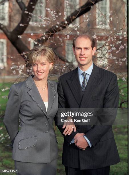 Sophie Rhys-Jones and Britain's Prince Edward posing for photographers at St. James's Palace during announcemnt of their wedding engagement.