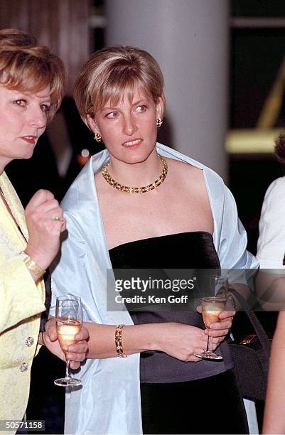 Sophie Rhys-Jones, friend of Britain's Prince Edward, attending concert gala for Queen Elizabeth and Prince Philip's 50th wedding anniversary.