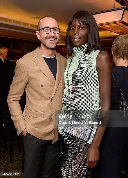 Gianluca Longo and Jenny Bastet attend a dinner in honour of Justine Picardie to celebrate the book 'Dior by Avedon' at the Beaumont Hotel on January...