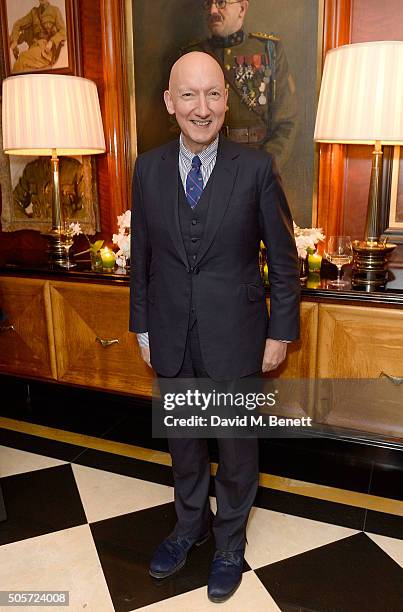 Stephen Jones attends a dinner in honour of Justine Picardie to celebrate the book 'Dior by Avedon' at the Beaumont Hotel on January 19, 2016 in...