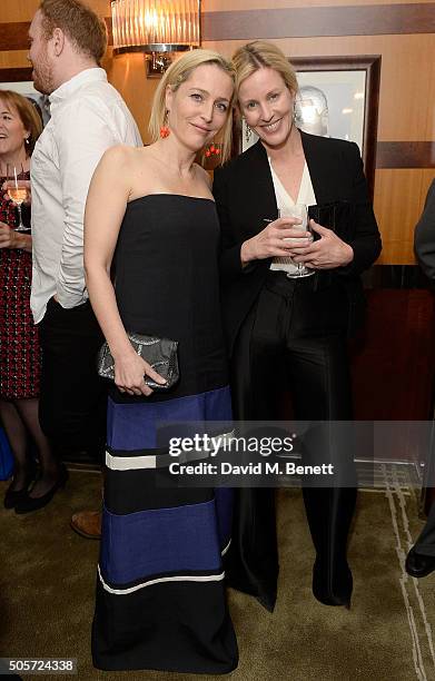 Gillian Anderson and Sydney Finch attend a dinner in honour of Justine Picardie to celebrate the book 'Dior by Avedon' at the Beaumont Hotel on...