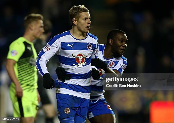 Matej Vydra of Reading celebrates with team mate Ola John after scoring his team's second goal of the game during The Emirates FA Cup Second Round...