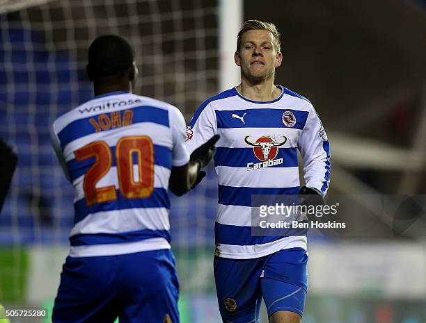 Matej Vydra of Reading celebrates with team mates after scoring his team's third goal of the game during The Emirates FA Cup Second Round match...