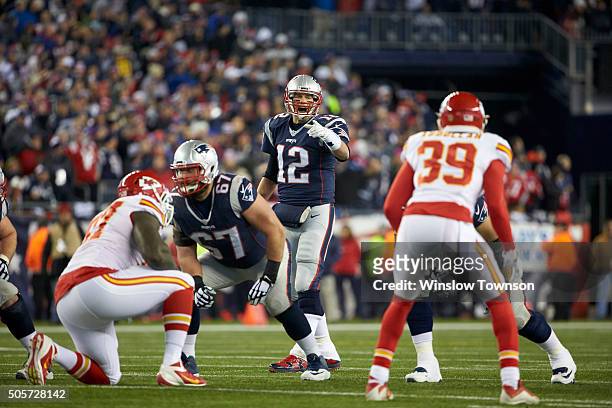 Playoffs: New England Patriots QB Tom Brady calling signals during game vs Kansas City Chiefs at Gillette Stadium. Foxborough, MA 1/16/2016 CREDIT:...