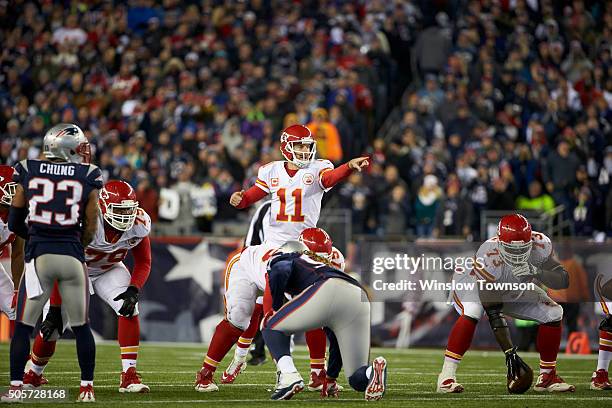 Playoffs: Kansas City Chiefs QB Alex Smith calling signals during game vs New England Patriots at Gillette Stadium. Foxborough, MA 1/16/2016 CREDIT:...