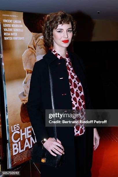 Actress Louise Bourgoin, pregnant and dressed in 'Miu Miu', attends the 'Les Chevaliers Blancs' movie Premiere at UGC Cine Cite des Halles on January...