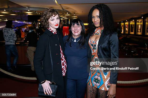 Producer of the movie Sylvie Pialat standing between Actresses of the movie Louise Bourgoin and Bintou Rimtobaye attend the 'Les Chevaliers Blancs'...