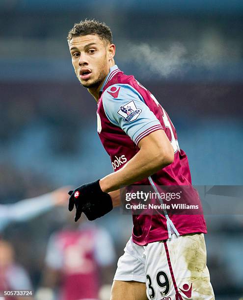 Rudy Gestede of Aston Villa during the FA Cup Third Round Relay match between Aston Villa and Wycombe Wanderers at Villa Park on January 19, 2016 in...