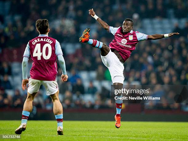 Idrissa Gana of Aston Villa during the FA Cup Third Round Relay match between Aston Villa and Wycombe Wanderers at Villa Park on January 19, 2016 in...