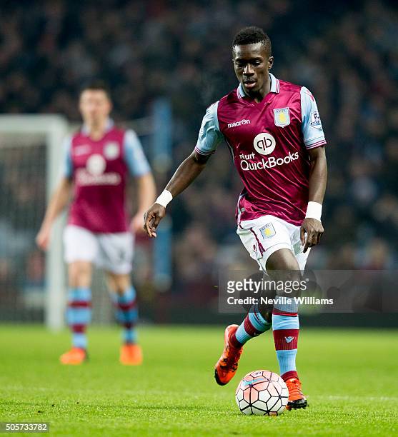 Idrissa Gana of Aston Villa during the FA Cup Third Round Relay match between Aston Villa and Wycombe Wanderers at Villa Park on January 19, 2016 in...