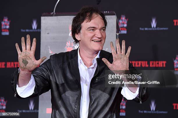 Writer/director Quentin Tarantino is honored with Hand and Footprint Ceremony at TCL Chinese Theater on January 5, 2016 in Hollywood, California.