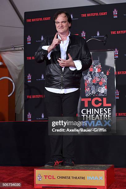 Writer/director Quentin Tarantino is honored with Hand and Footprint Ceremony at TCL Chinese Theater on January 5, 2016 in Hollywood, California.