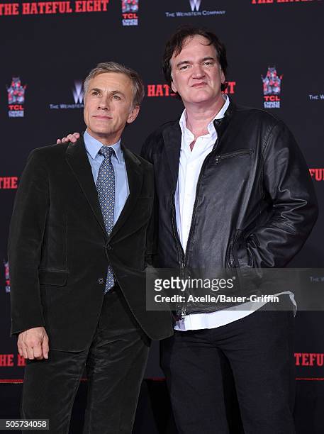 Writer/director Quentin Tarantino and actor Christoph Waltz attend the ceremony honoring Quentin Tarantino with Hand and Footprint Ceremony at TCL...