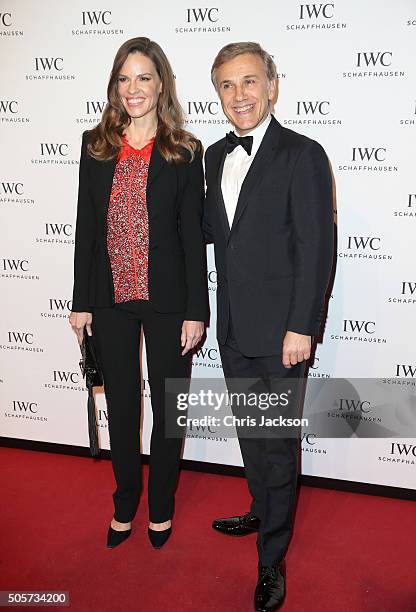 Hilary Swank and Christoph Waltz attend the IWC "Come Fly with us" Gala Dinner during the launch of the Pilot's Watches Novelties from the Swiss...
