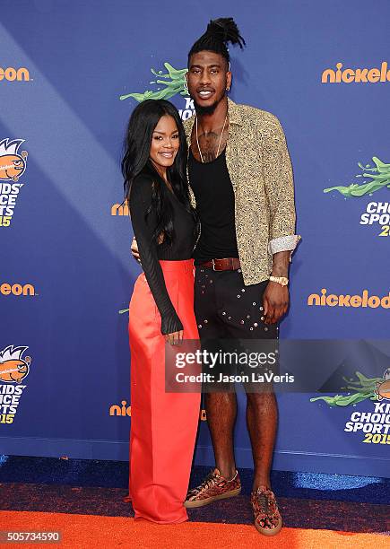 Teyana Taylor and NBA player Iman Shumpert attend the Nickelodeon Kids' Choice Sports Awards at UCLA's Pauley Pavilion on July 16, 2015 in Westwood,...