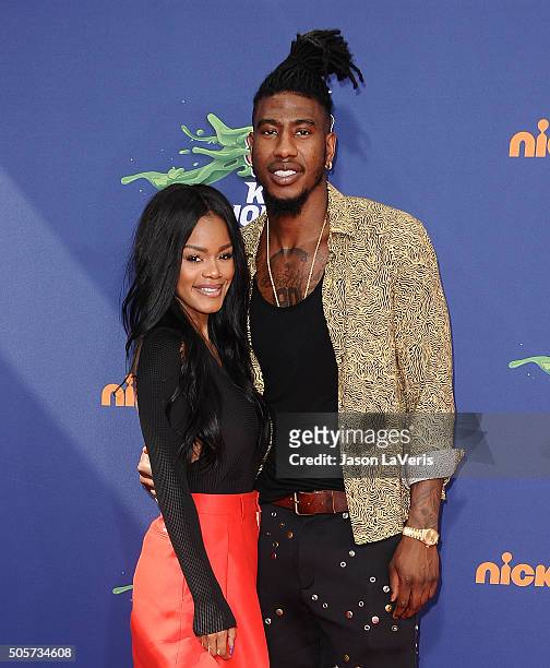 Teyana Taylor and NBA player Iman Shumpert attend the Nickelodeon Kids' Choice Sports Awards at UCLA's Pauley Pavilion on July 16, 2015 in Westwood,...