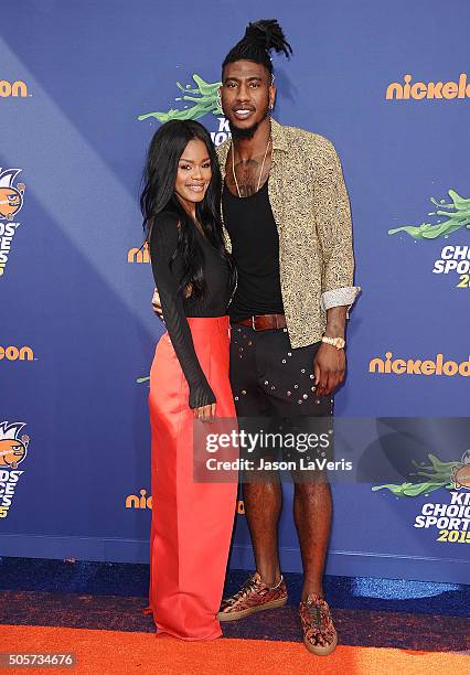 Teyana Taylor and NBA player Iman Shumpert attend the Nickelodeon Kids' Choice Sports Awards at UCLA's Pauley Pavilion on July 16, 2015 in Westwood,...